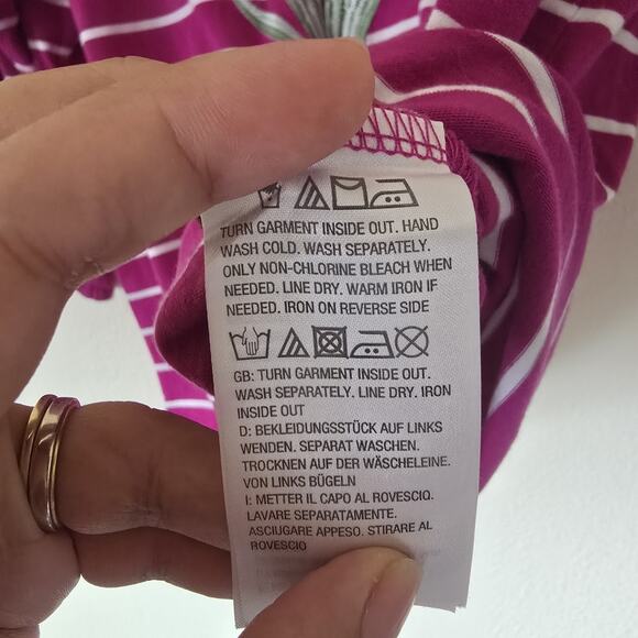 Bob Mackie Artsy Women’s Large Pink Stripe Floral Embroider 3/4 Sleeve Shirt Top - Picture 7 of 7